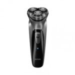 ENCHEN Blackstone men's electric shaver in black color with 3D floating heads and open pop-up trimmer turn on