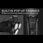 ENCHEN Blackstone 3 men's electric shaver with digital LED display, 3D floating heads, and open pop-up trimmer turned on