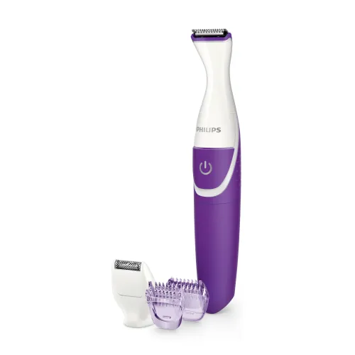 Philips BRT383/15 BikiniGenie cordless electric personal trimmer for women with mini shaving head, attachment combs, travel pouch, and cleaning brush turn on