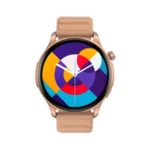 Zeblaze Btalk 3 Pro Smart Watch showing the slim round housing bezel, vibrant 1.43-inch front AMOLED touch screen displaying a colorful watch face, and soft silicone wristband strap