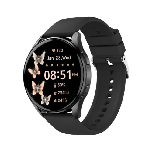 KFI C1 Smart Watch showing the lightweight round housing case, 1.38-inch AMOLED touch screen displaying health metrics, and two interchangeable premium wristband straps