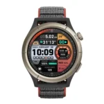Amazfit Cheetah Pro Smartwatch showing its premium round titanium alloy bezel, vibrant high-brightness AMOLED watch face interface, and breathable athletic nylon strap in image_agent_tag_17471264292719199940