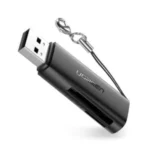 UGREEN 60722 USB3.0 Multifunction Card Reader hub adapter with 50cm built-in cable showing SD Micro SD CF and MS memory slots on a white background