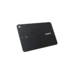 UGREEN CM817 45298 ultra thin credit card sized wireless Bluetooth smart finder tracker card in a premium matte black finish showcasing clean geometric corners and dual magnetic contact pogo pin recharging docks