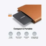 UGREEN CM817 45298 ultra thin credit card sized wireless Bluetooth smart finder tracker card in a premium matte black finish showcasing clean geometric corners and dual magnetic contact pogo pin recharging docks