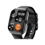 MOVR Curve Smart Watch showing a sleek premium curved smartwatch frame with a 1.96-inch AMOLED display showing a colorful clock face view