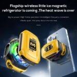 MEMO CX12 Mobile Cooler Radiator with Digital Display and Battery showing the round magnetic cooling profile, live digital temperature display screen, and dynamic multi-color RGB fan vent layout