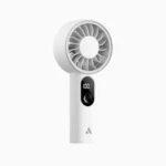 Aecoly Portable Handheld Fan Halo 03 2000mAh White color rechargeable mini fan showing compact pocket design multi speed control button Type-C charging port front view sleek handle design