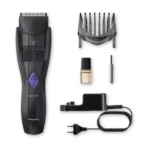 Panasonic ER-GB37 2-in-1 wet and dry rechargeable cordless hair and beard trimmer with built-in quick adjust length dial, attachment comb, and charging adapter turn on