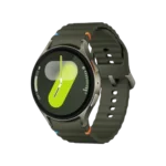 Samsung Galaxy Watch 7 showing its circular Armor Aluminum frame, premium clear Super AMOLED display face, and comfortable sporty wrist band in image_72eee5.png