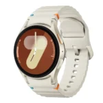 Samsung Galaxy Watch 7 showing its circular Armor Aluminum frame, premium clear Super AMOLED display face, and comfortable sporty wrist band in image_72eee5.png