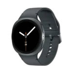 Samsung Galaxy Watch 8 premium smartwatch displaying its circular high-resolution Super AMOLED touchscreen face plate showing an AI energy score interface attached to a sleek sports band strap