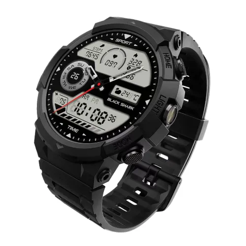 Black Shark GS3 Sport Smart Watch with a premium round sport display screen and a rugged chassis shown in image_72eee5.png
