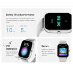Awei H25 Smart Watch showing the 1.83-inch front square HD touch screen dial design and premium silicone wrist strap layout