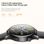 Awei H35 Smart Watch showing the premium classic round zinc alloy housing bezel, front 1.38-inch circular touch display screen with a clean watch face layout, dual side control buttons, and comfortable wristband strap panel