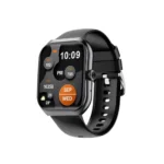 Awei H46 Smart Watch showing a premium metallic zinc alloy smartwatch frame with a large 2.1-inch curved AMOLED display displaying a color watch face and custom silicone strap view
