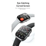 Awei H46 Smart Watch showing a premium metallic zinc alloy smartwatch frame with a large 2.1-inch curved AMOLED display displaying a color watch face and custom silicone strap view