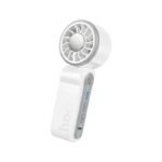 Hoco HX604 Ice Pack Series Foldable Handheld Fan - White showing the premium matte white body shell, center metallic ice-cooling plate, and integrated digital LED display panel layout