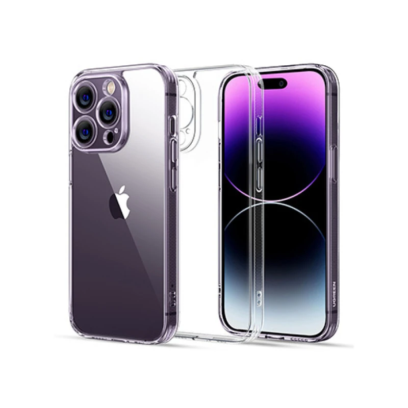 UGREEN 90927 Kickstand Protective Case for iPhone 14 Pro Max Black LP636 protective back cover showing its foldout metal kickstand and raised camera lip on a clean background