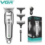 VGR V-071 Cordless Professional Hair Clipper Trimmer showing the premium body shell layout, top precision stainless steel blade cutting edge, and power switch interface