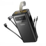 Hoco MMJ-06 22.5W Fully Compatible 30000mAh Power Bank showing the thick white fireproof ABS casing body, front glossy digital battery percentage display screen, multiple USB output ports, Type-C interface, and the built-in LED lamp panel layout
