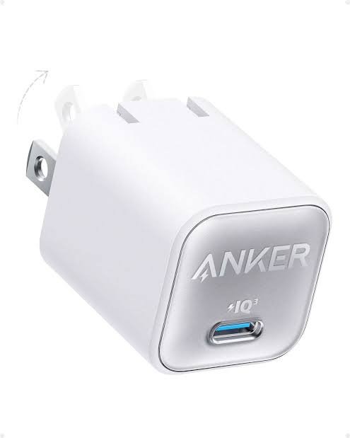 images Anker 511 Charger Nano 3 30W showing the ultra-compact cubical matte plastic casing body, single front-facing high-speed USB Type-C output port with premium branding, and the space-saving folding plug prongs layout