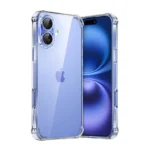 UGREEN 45913 Bright Cushion Protective Case for iPhone 16 Clear showing a crystal-clear transparent soft TPU back cover case with reinforced double airbag bumper corners view