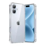 UGREEN 45914 Bright Cushion Protective Case for iPhone 16 Plus Clear showing a transparent crystal-clear soft TPU back cover case with reinforced double airbag protective bumper corners view