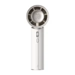 JISULIFE Handheld Fan Pro1 Mini Elite PU leather edition premium portable turbo fan showing luxurious textured brown or black non slip leather grip handle front view smart LED digital display roller scroll switch for 1 to 100 stepless wind levels magnetic aroma pod diffuser attachment on front grille micro 5 blade turbine head Type-C fast charging port safety travel lock and retractable crossbody shoulder lanyard strap