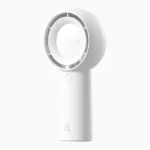 JisuLife Handheld Fan Life5 Plus FA43 portable rechargeable turbo pocket fan showing 5 speed gear settings high speed brushless motor 7 blade turbine cooling head Type-C charging port lanyard strap anti slip desk base front view premium colors