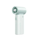 JISULIFE Life9 Maltese Series handheld fan showing 9 blade mini turbo cooling head five speed adjustable power button mechanical travel safety lock switch high density 5000mah rechargeable battery handle Type-C charging port and retail lanyard loop front view grey color configuration