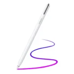UGREEN 90915 Smart Stylus Pen for iPad LP452 showing a sleek matte white active digital pencil with a fine pom tip, flat magnetic edge structure, hidden LED power indicator lights, and a modern charging slot setup view