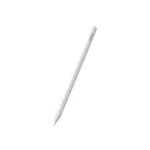 UGREEN 15910 Smart Stylus Pen for iPad with Magnetic Wireless Charging showing a sleek matte white digital active pencil resting against a tablet frame with a flat magnetic wireless charging side profile, a fine pom tip, and a clean minimalist body structure view