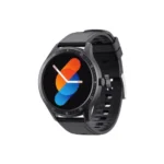 Havit M9026 Smart Watch showing the premium classic round zinc alloy housing case frame, front circular full-touch display with fitness tracking menu, side control button, and soft flexible silicone wristband strap panel