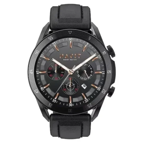 Havit M9030 Pro Smart Watch with a sleek circular dial and bright touchscreen interface tracking fitness metrics on a clean background