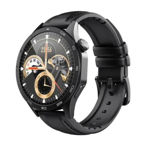 Havit M9031 Pro smart watch AMOLED display Bluetooth calling DeepSeek AI support premium zinc alloy body dual leather silicone strap front view black color
