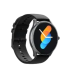 Havit M9036 Smart Watch showing a premium circular black zinc alloy smart watch body with a bright 1.39-inch HD round touch display panel, a single physical side navigation button layout, and a comfortable black silicone wrist strap view