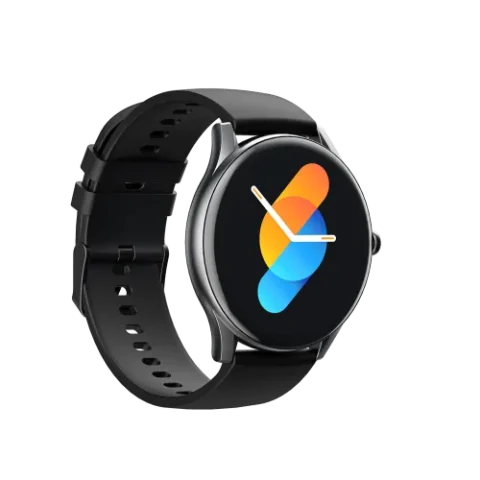 Havit M9036 Smart Watch showing a premium circular black zinc alloy smart watch body with a bright 1.39-inch HD round touch display panel, a single physical side navigation button layout, and a comfortable black silicone wrist strap view