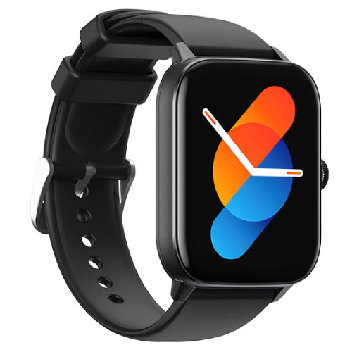 m9037-05-500x500 (1) Havit M9037 Bluetooth Calling Smart Watch showing a modern rectangular black smartwatch body with a large 1.91-inch TFT full touch display screen, a premium aluminum alloy bezel, a functional rotating physical button side layout, and a comfortable black silicone wrist strap view