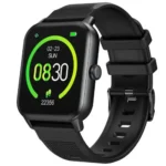 Riversong Motive 3 Pro SW46 Smart Watch showing the premium rectangular casing frame, front 1.81-inch large full-touch display with step counter menu, and soft flexible silicone wristband strap panel