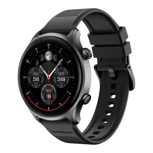 Riversong Motive 7C Smart Watch showing the front digital interface dial design and premium wrist strap layout