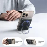 Joyroom JR-PBM12 10000mAh premium high capacity magnetic wireless power bank with 15w magsafe layout 22.5w super fast usb output 360 degree rotating metal ring kickstand integrated led digital status window view]