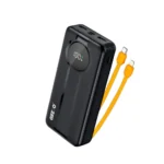 Geeoo P600 20000mAh premium high capacity cable edition portable power bank with built-in fast charging wires 22.5w super fast output multi-port interface flame retardant armor shell with digital led percentage display status view]