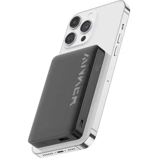 Anker 334 10000mAh premium high capacity wireless magnetic power bank with 7.5w magsafe snap array and 20w pd type-c output smart multi-protect sleek black frame view]