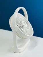 Jisulife FA19A premium compact battery free portable usb desktop fan with 4 speed adjustable dc motor and type-a power cable input fire retardant sleek pocket friendly matte shell layout with 270 degree rotation frame front view