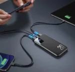 Joyroom JR-QP190 Mini premium ultra compact 10000mAh pocket size portable power bank with 20W fast charging type-c power delivery port and dual usb-a outputs fire retardant sleek matte shell layout with circular digital led battery status screen front view