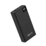 Geeoo P400 20000mAh premium high capacity portable power bank with 22.5W fast charging dual usb-a outputs and type-c power delivery port fire retardant sleek anti slip black shell layout with digital led battery status screen front view]