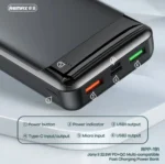 Remax RPP-191 20000mAh premium high capacity portable power bank with 22.5W fast charging dual usb-a outputs and type-c power delivery port fire retardant sleek anti slip matte shell layout with digital led battery status screen front view