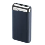 Remax RPP-626 20000mAh premium large capacity portable power bank with dual 2.1A usb-a output ports and type-c micro-usb dual input channels fire retardant sleek matte white shell layout with led grid battery indicator front view