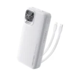 Vention 22.5W 20000mAh premium high capacity portable power bank with built-in 22.5w usb-c cable and 20w lightning power delivery cable fire retardant sleek front layout with digital led battery percentage display status view